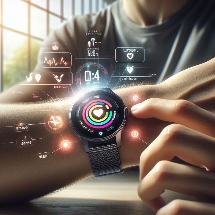 smartwatch with health tracking app with lifestyle icons