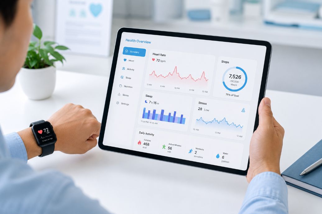 health data charts on a tablet